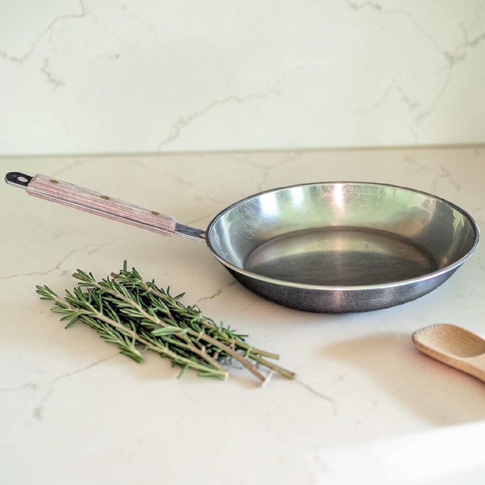 Vintage Cuisinart Stainless Steel Cookware Wooden Handle Skillet Pan 10.75"